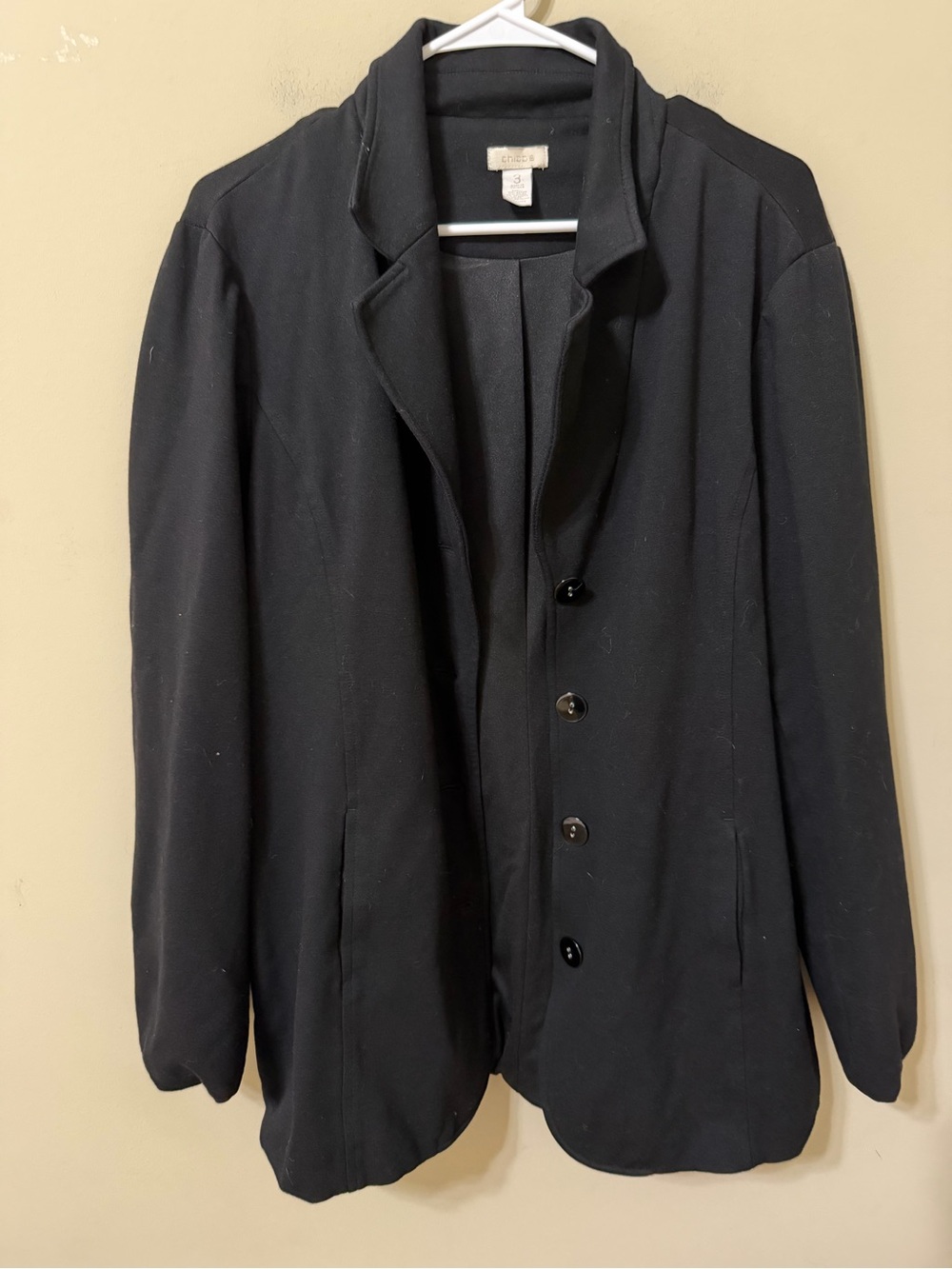 Chico's Black knit stretchy heavyweight Button-Front black Jacket size 3 or XL